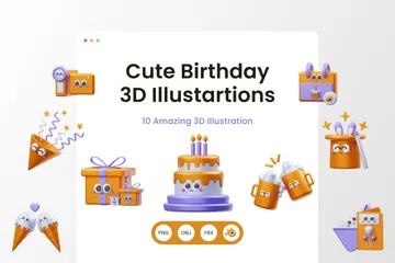 Cute Birthday 3D Illustration Pack