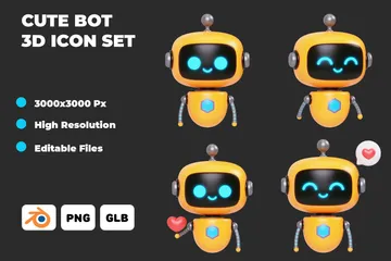 Cute Bot 3D Icon Pack