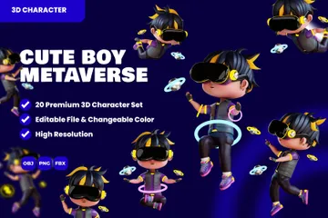 Cute Boy Metaverse Character 3D Illustration Pack