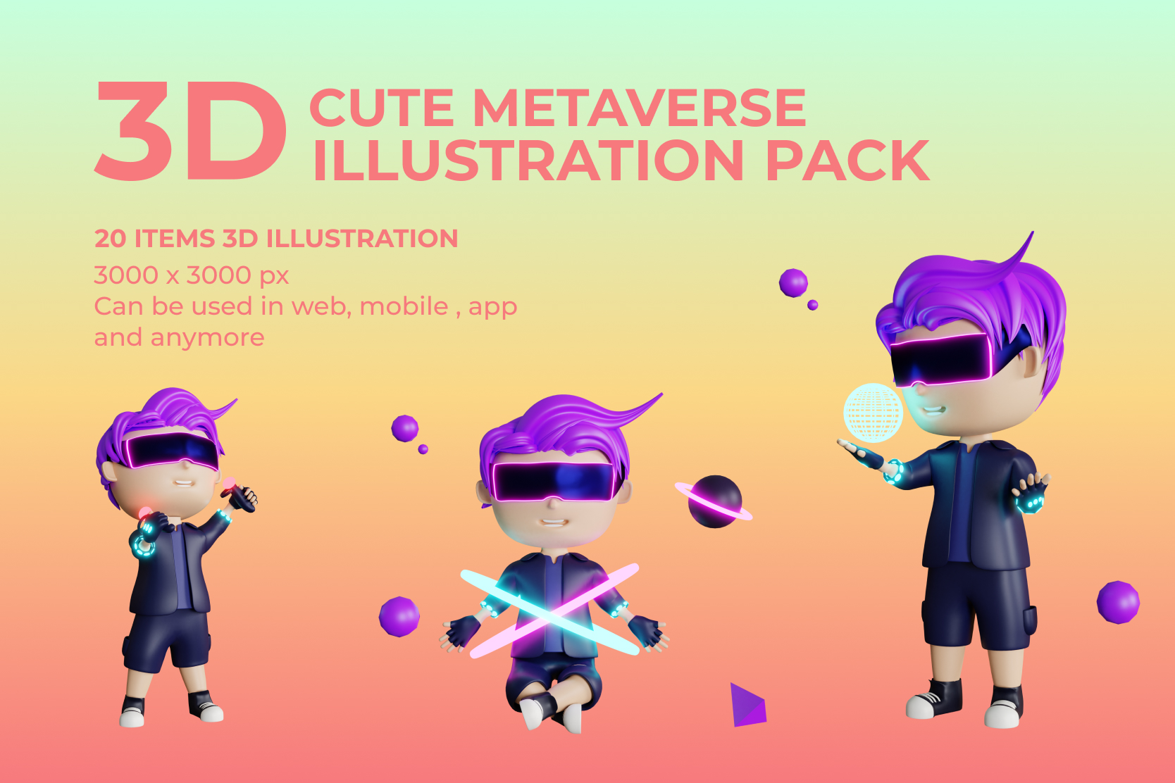 3d cute boy metaverse play stick vr illustration 8845218 PNG
