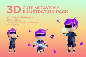 Cute Boy Metaverse Character 3D Illustration Pack