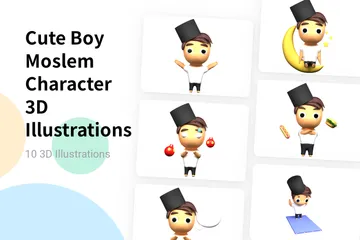 Cute Boy Moslem Character 3D Illustration Pack