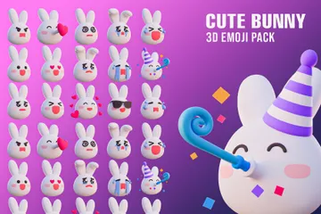 Cute Bunny Emoji 3D Icon Pack