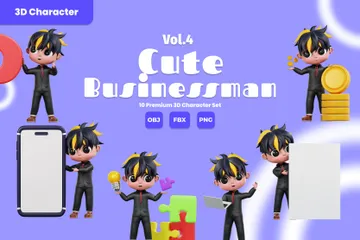 Cute Businessman Character Activity Vol.4 3D Illustration Pack
