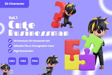 Cute Businessman Character Vol.1 3D Illustration Pack