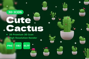 Cute Cactus 3D Icon Pack