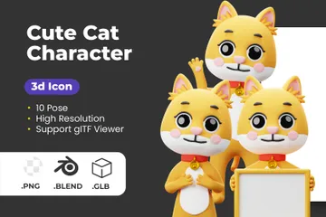 Cute Cat Character 3D Illustration Pack