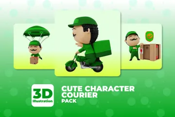 Cute Character Courier 3D Illustration Pack