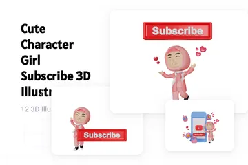 Cute Character Girl Subscribe 3D Illustration Pack