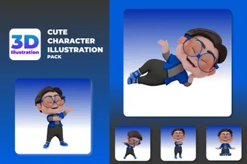 Cute Character With Glasses 3D Illustration Pack