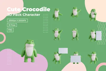 Cute Crocodile 3D Illustration Pack