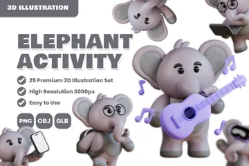 Cute Elephant Activity 3D Illustration Pack