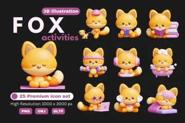 Cute Fox Activities 3D Illustration Pack