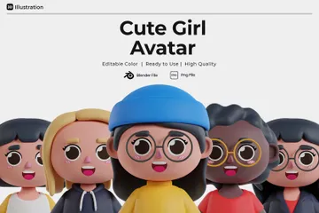 Cute Girl Avatar 3D Icon Pack