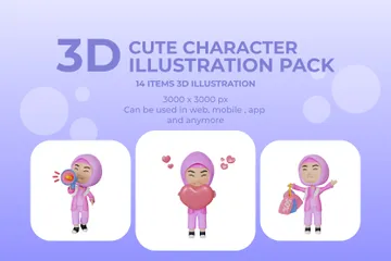 Cute Girl Character 3D Illustration Pack