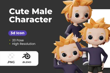 Cute Male Character 3D Illustration Pack