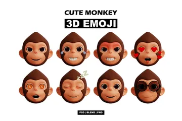 Cute Monkey Emoji 3D Icon Pack