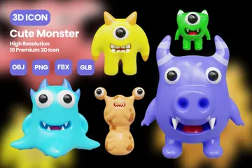 Cute Monster Character 3D Icon Pack