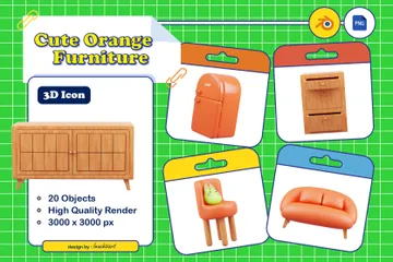Cute Orange Furniture 3D Icon Pack