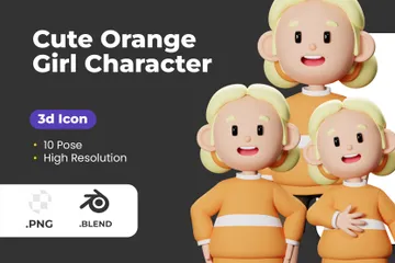 かわいいオレンジ色の女の子のキャラクター 3D Illustrationパック
