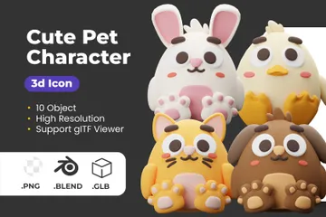 Cute Pet Character 3D Icon Pack