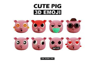 かわいい豚の絵文字 3D Iconパック