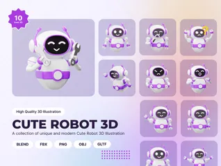 Cute Robot Expression 3D Illustration Pack