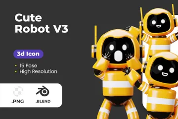 Cute Robot V3 3D Illustration Pack
