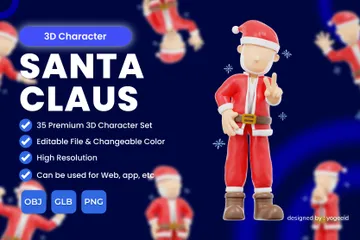 Cute Santa Claus Character Pose 3D Illustration Pack
