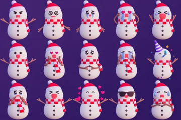 Cute Snowman Emoji 3D Icon Pack