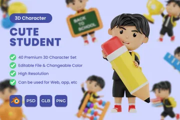Cute Student Character 3D Illustration Pack