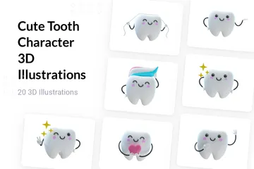Cute Tooth Character 3D Illustration Pack