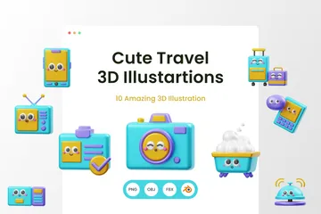 Cute Travel 3D Illustration Pack