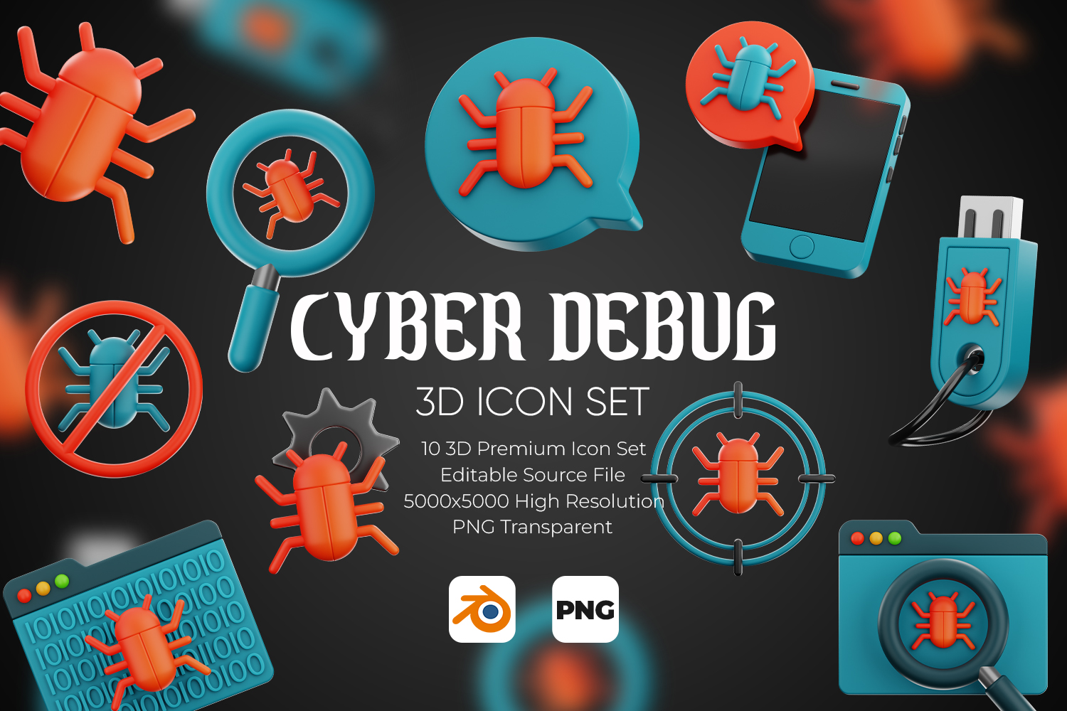 Cyber Debug 3D Illustration Pack - 10 Crime & Security 3D Illustrations ...