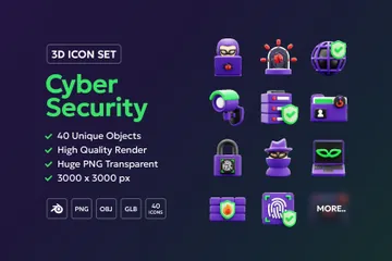 サイバーセキュリティとインターネット保護 3D Iconパック