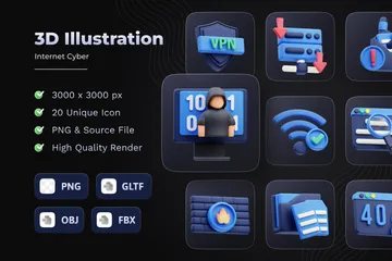 Cyberkriminalität 3D Icon Pack