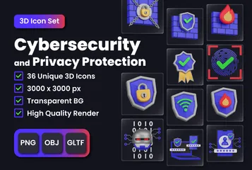 사이버 보안 및 개인 정보 보호 3D Icon 팩