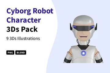 Cyborg Robot Character 3D Icon Pack