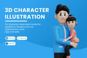 Dad With Daughter 3D Illustration Pack