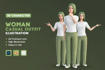 Lässiges Outfit für Damen 3D Illustration Pack