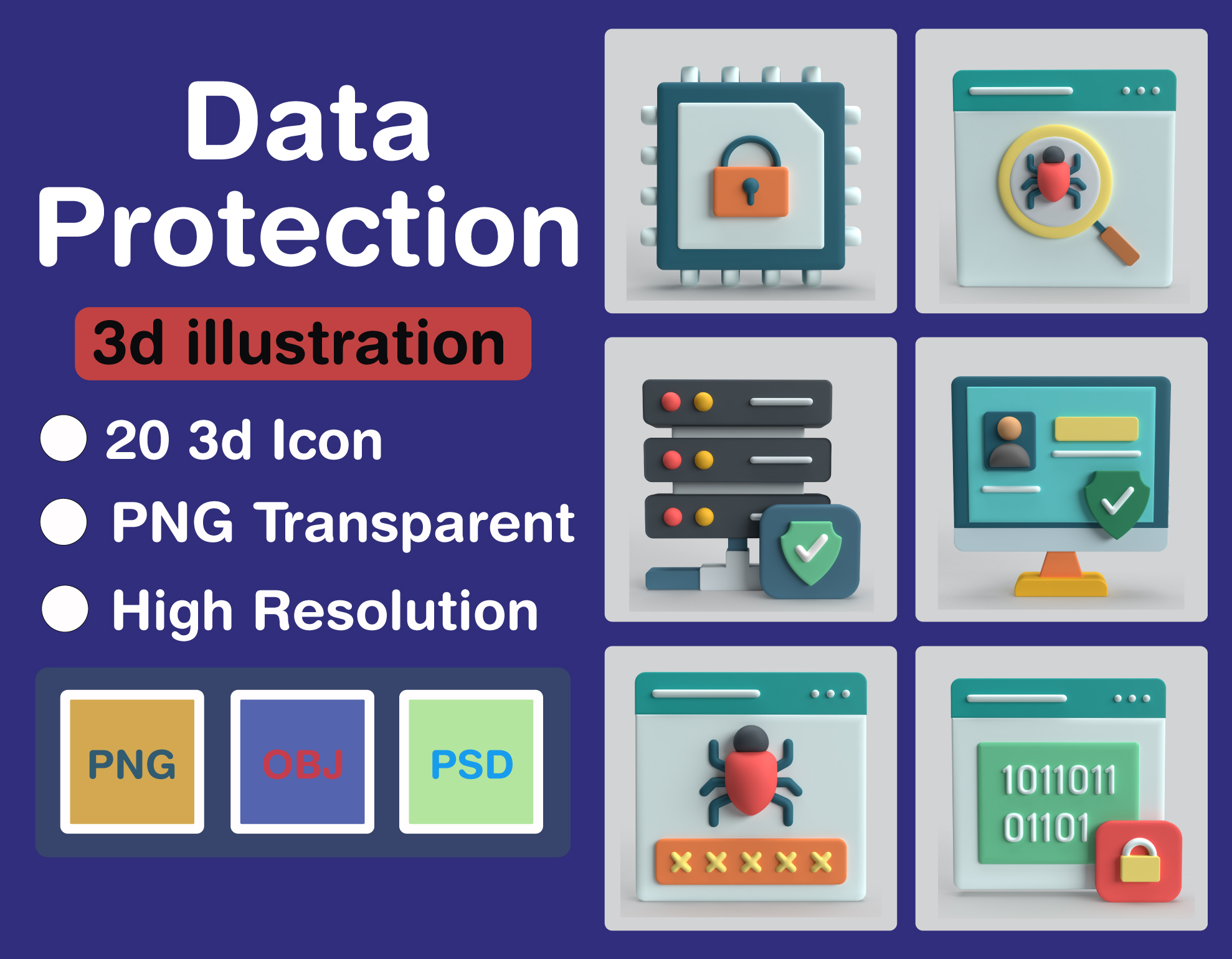 Premium Data Protection 3D Illustration pack from Crime & Security 3D ...