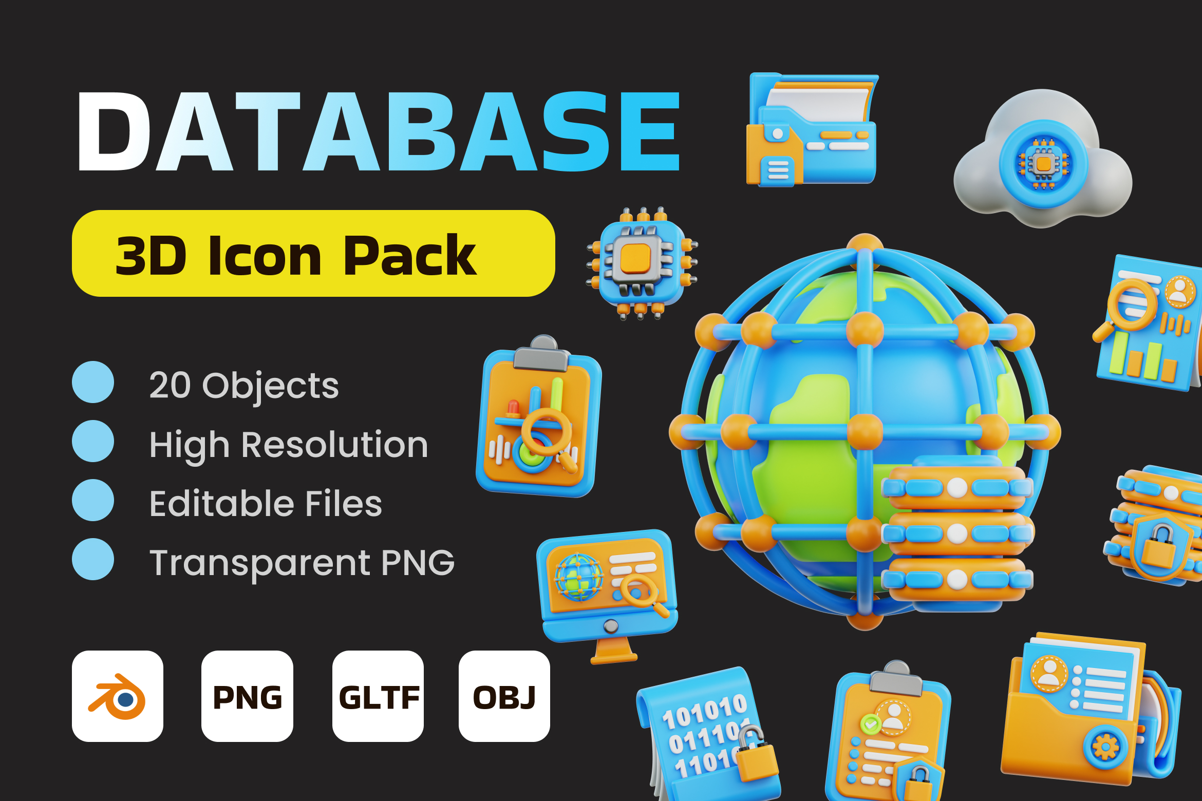 Database 3D Icon Pack - 20 Free Download Network & Communication 3D ...