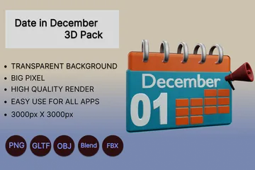 Date en décembre Calendrier Pack 3D Icon