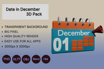 Date In December Calendar 3D Icon Pack