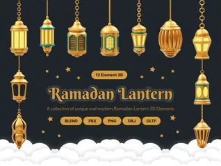 Decoração de ornamento de lanterna dourada do Ramadã Pacote de Icon 3D