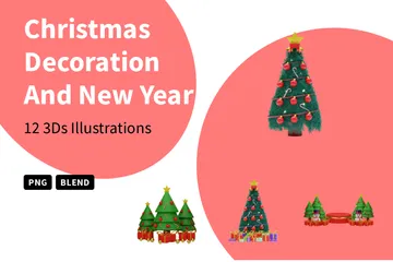 Decoración navideña y año nuevo. Paquete de Illustration 3D