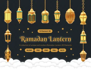 Decoración De Adorno De Linterna Dorada De Ramadán Paquete de Icon 3D