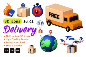 Delivery Set 01 3D Icon Pack