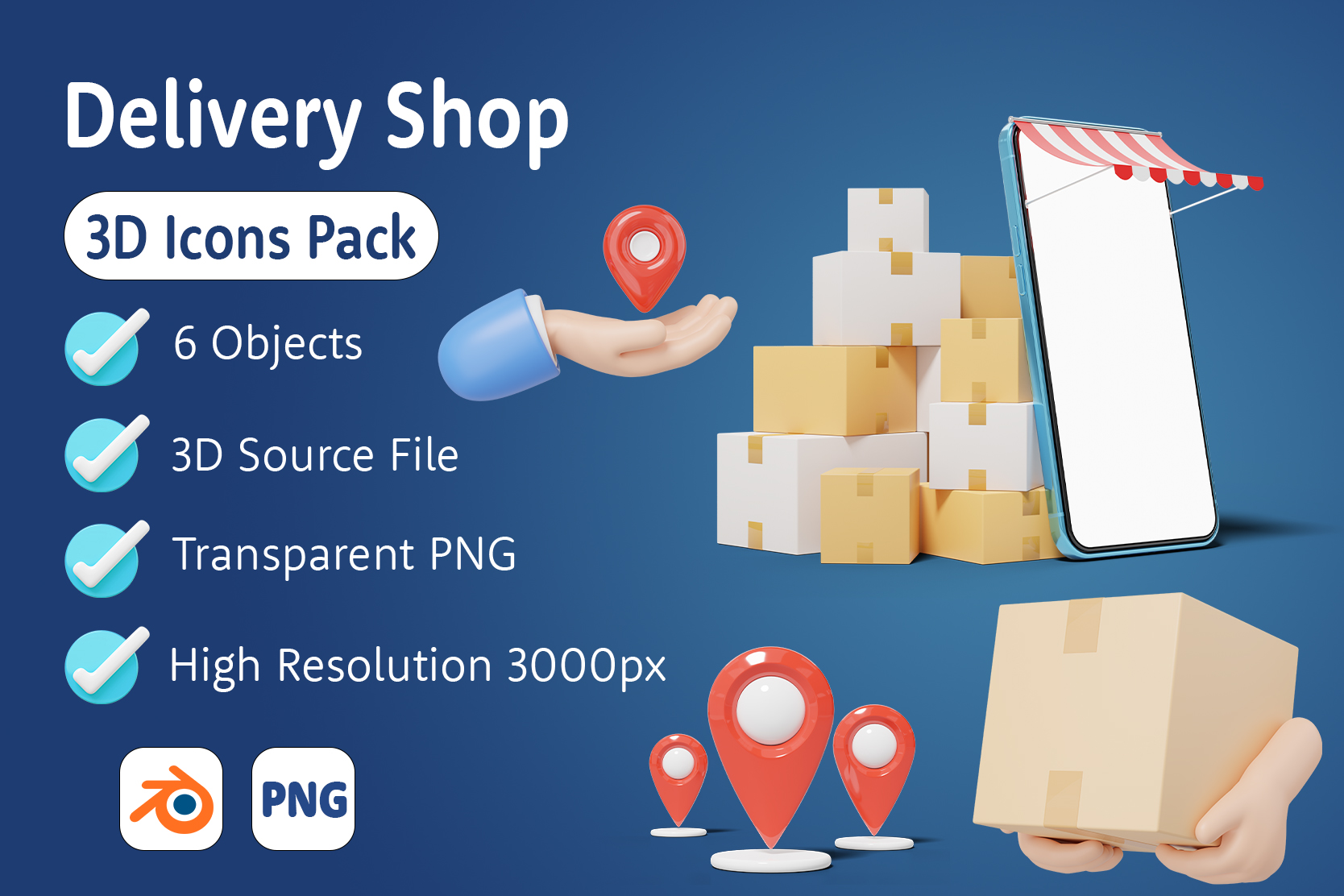 Premium delivery shop 3d illustration pack from e commerce shopping