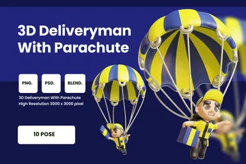 Deliveryman With Parachute 3D Illustration Pack